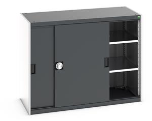 Bott cubio cupboard with lockable sliding doors 1000mm high x 1300mm wide x 650mm deep and supplied with 2 x 160kg capacity shelves.   Ideal for areas with limited space where standard outward opening doors would not be suitable.... Bott Cubio Sliding Door Cupboards restricted space tool cupboard